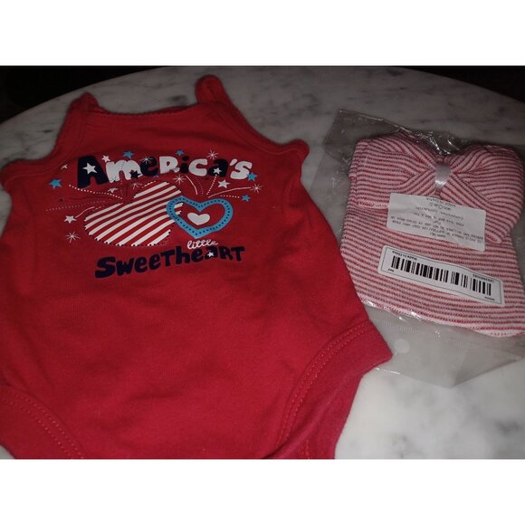 Newborn Summer Baby Girl Bundle 2 Short Sets, 4 One Piece, 1 Fourth of July Bean - Picture 1 of 4
